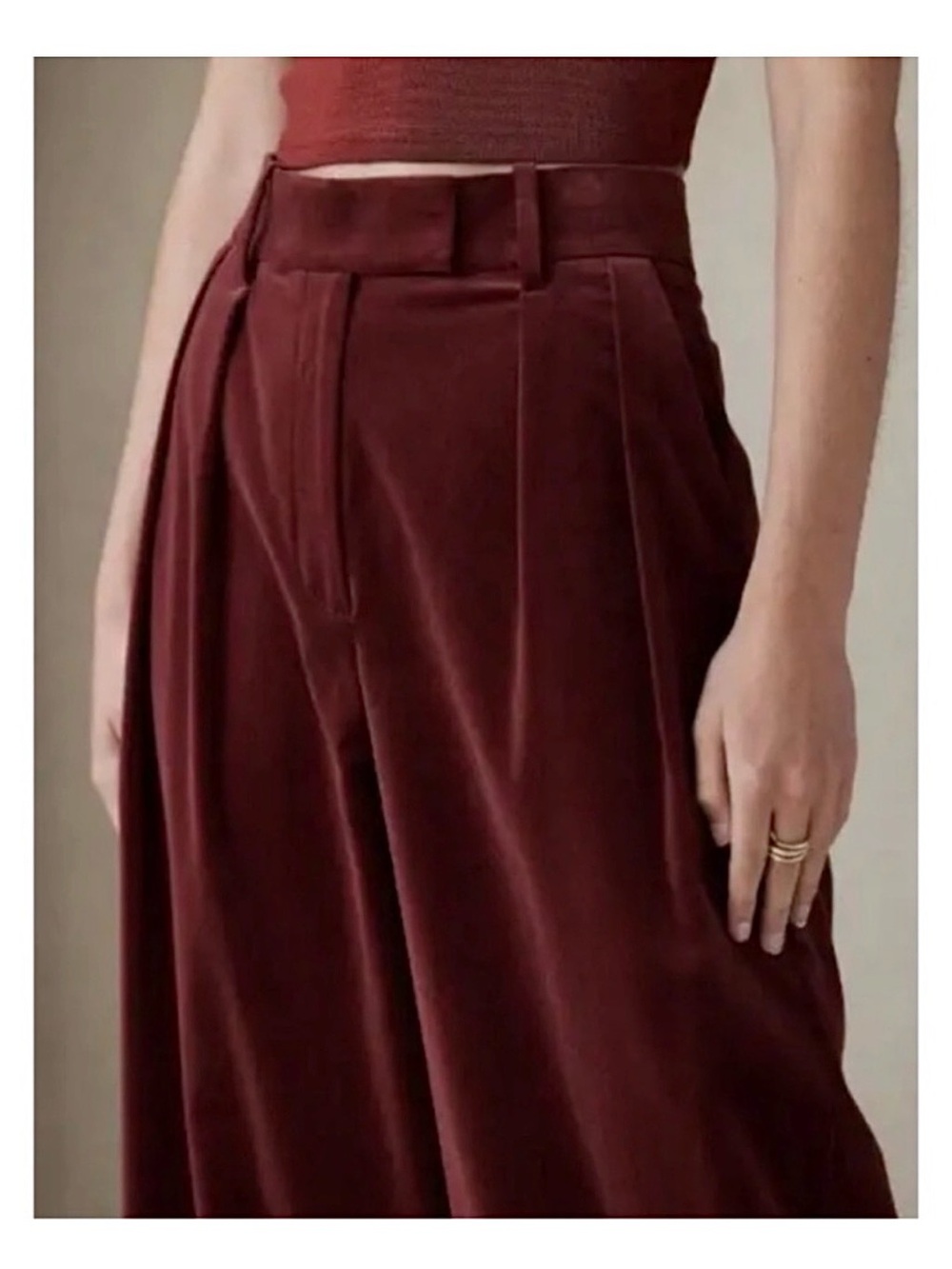 Banana Republic Women’s 4 Burgundy Velvet Wide Leg High Rise Pleated Pants - Picture 5 of 12
